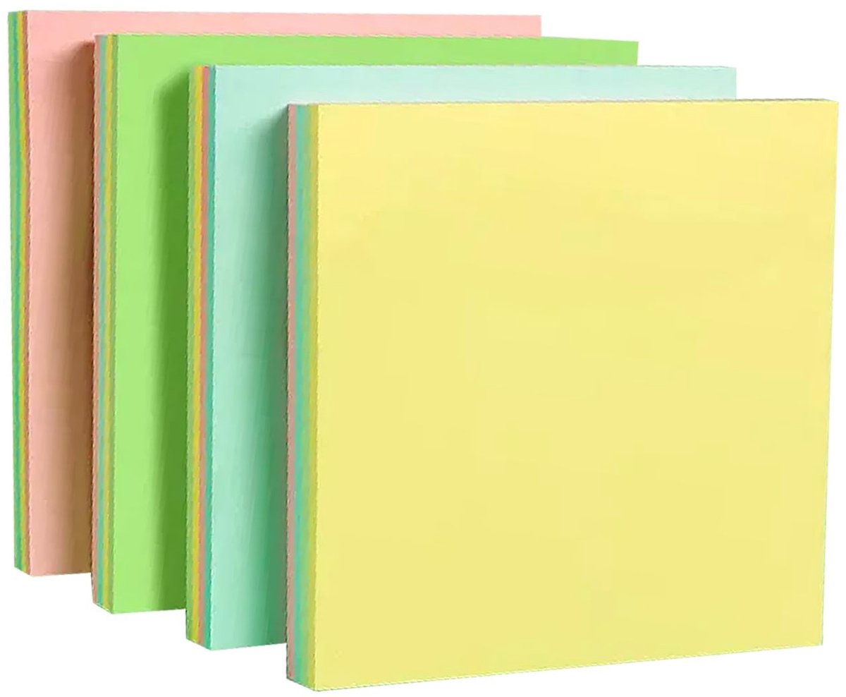 BRENZOOS- Notitieblaadjes 7,6 x 7,6 cm - 400 Vellen - 4 Kleuren - Zelfklevend - Recyclebaar - Sterk Plakkerig - Plaknotities