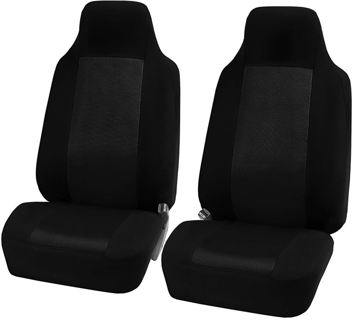 BRENZOOS- Autostoelhoezen Universele Set - 2-delige Set - Hoge Rugleuningen - Auto-accessoires - Zwart - Mesh Materiaal - Stoelhoes