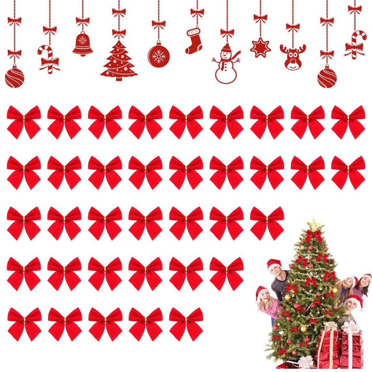 BRENZOOS- Kerstboog 36 Stuks - Rode Strikken - Kerstboomversiering - Bruiloft Decoratie - Woondecoratie - Opknoping - Kerststrik