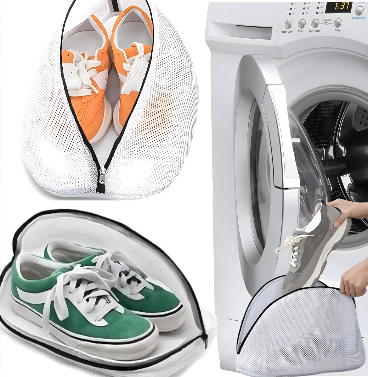 Witte Schoenen Waszak met Rits - Beschermt uw schoenen tijdens het wassen