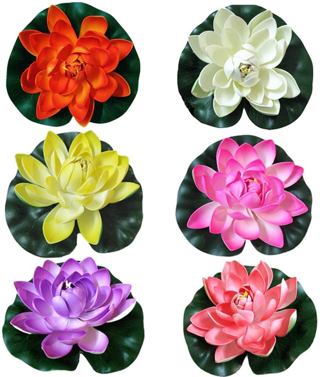 BRENZOOS- Drijvende Bloemen 6 Stuks - Kunstmatige Zeerozen - EVA - Decoratie voor Aquarium/Vijver - 18 cm - Levendige Kleuren - Kunstmatige Lotusbloem