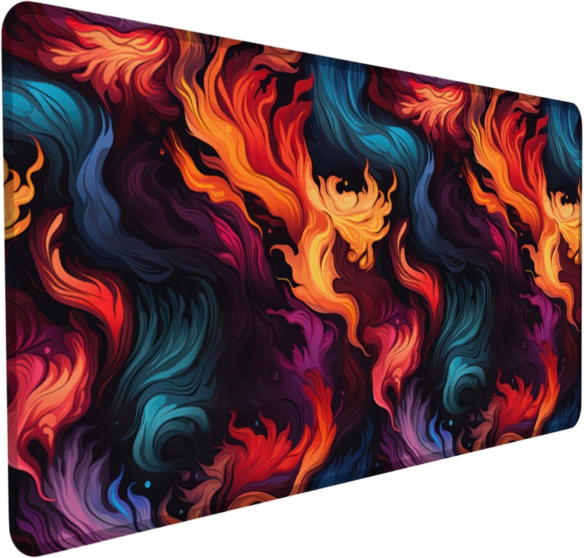 XXL Muismat - Bureau Onderlegger - Gaming en Werk - Antislip Onderkant - 90x40 cm - Vlammen Design