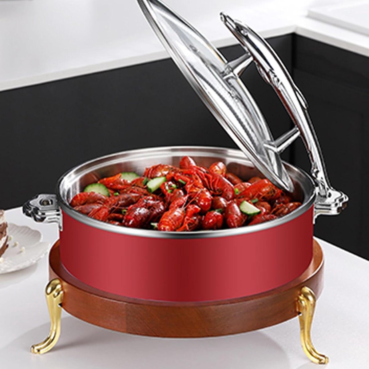 Buffet Server - Warmhoudplaat - Gerechten Warm Houden - Verstelbare Temperatuur - 800 W - Rood