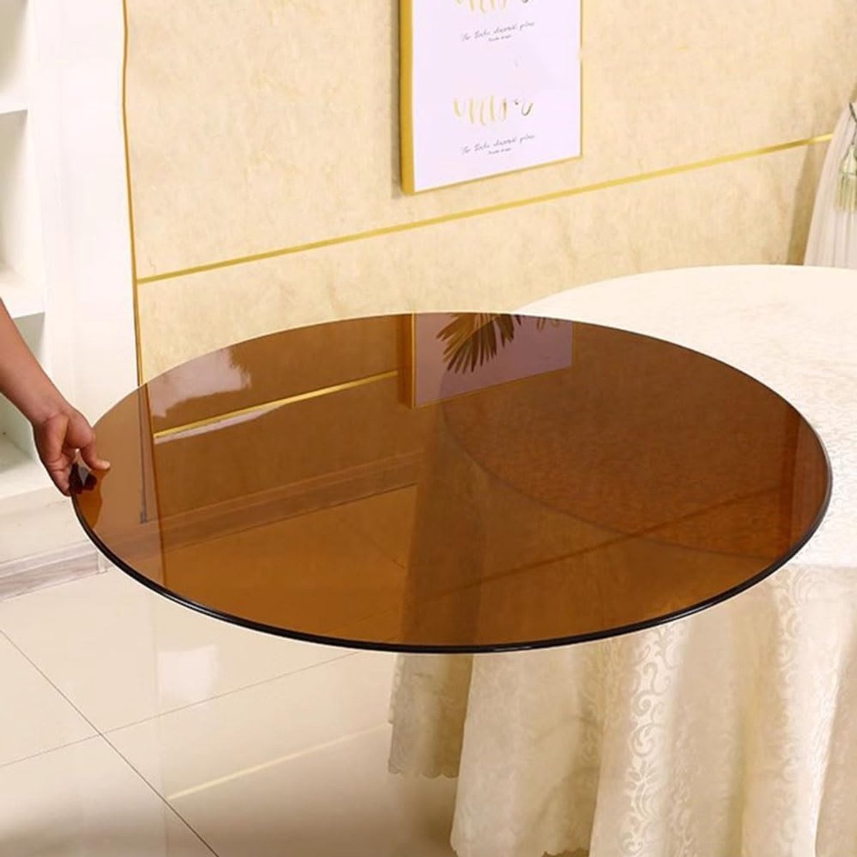 Glazen Tafelblad - Beschermer - Tafel Oppervlak - Gehard Glas - 90cm - Bruin