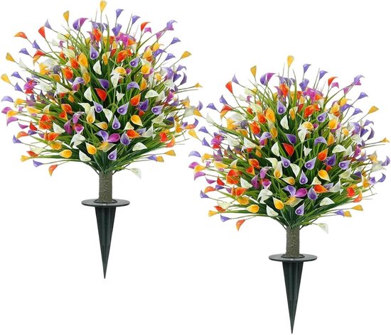 Kunstbloemen Calla Lelies - Realistische bloemen - Buiten decoreren - Weerbestendig ontwerp - 67 cm hoog - Groen