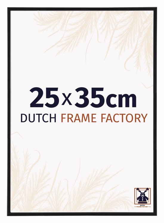 Zwarte fotolijst 25x35 cm met logo en tekst "DUTCH FRAME FACTORY".