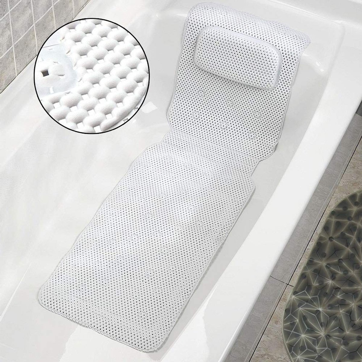 Dailygoods- Badkussen Volledige Lichaam - Zacht Gewatteerd Kussen - PVC Materiaal - Ondersteuning Hoofd/Nek/Schouder - Pijnverlichting - 60 Dagen Tevredenheidsgarantie - Badmat