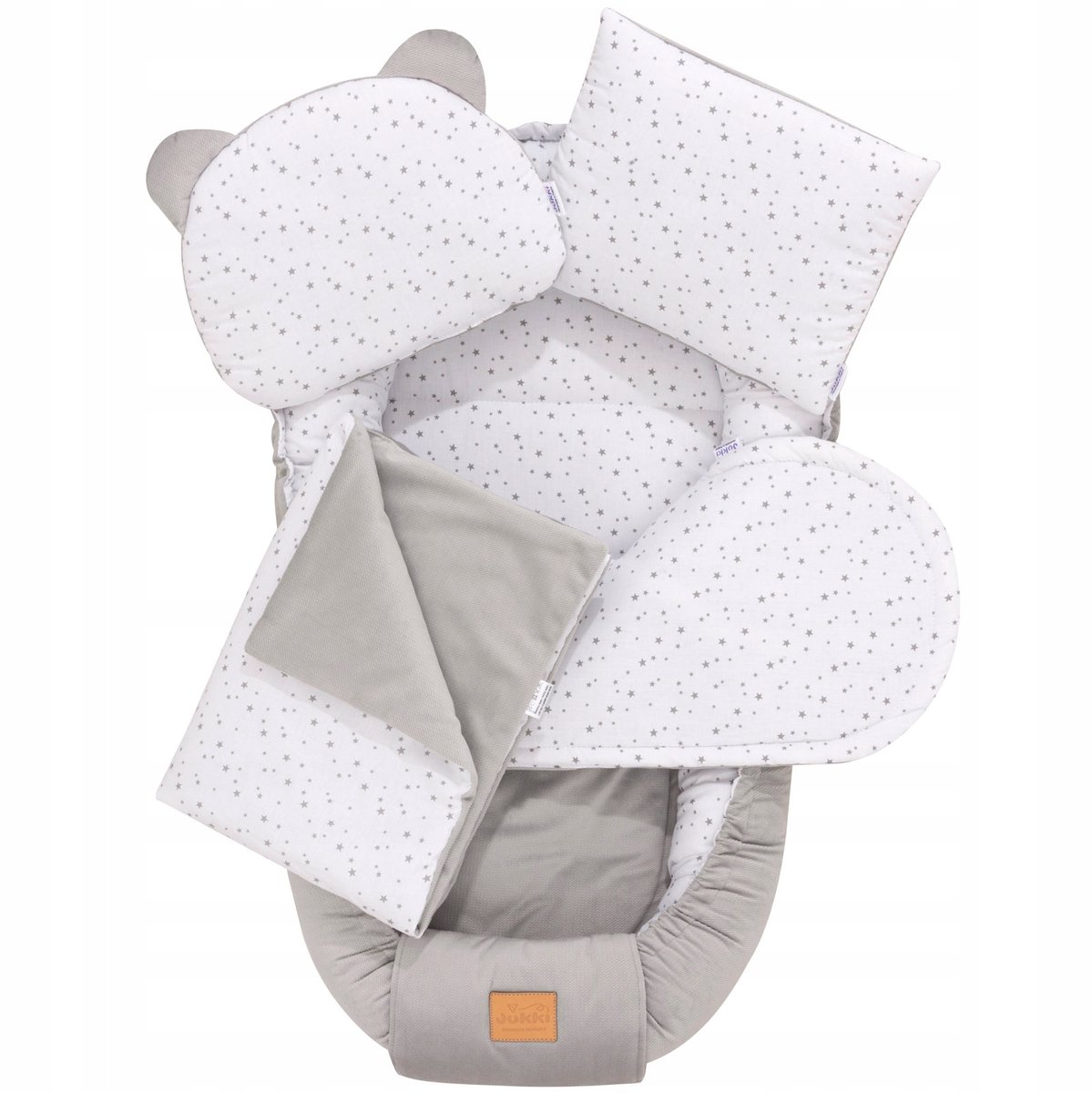 Jukki Comfort Velvet Baby Nest Set 5 Delen - Twinkle Stars Grijs