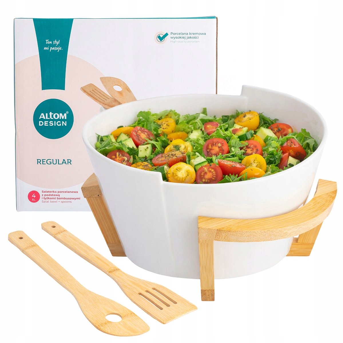 Altom Design Regular Saladeschaal met Bamboe Lepels, 3.8L