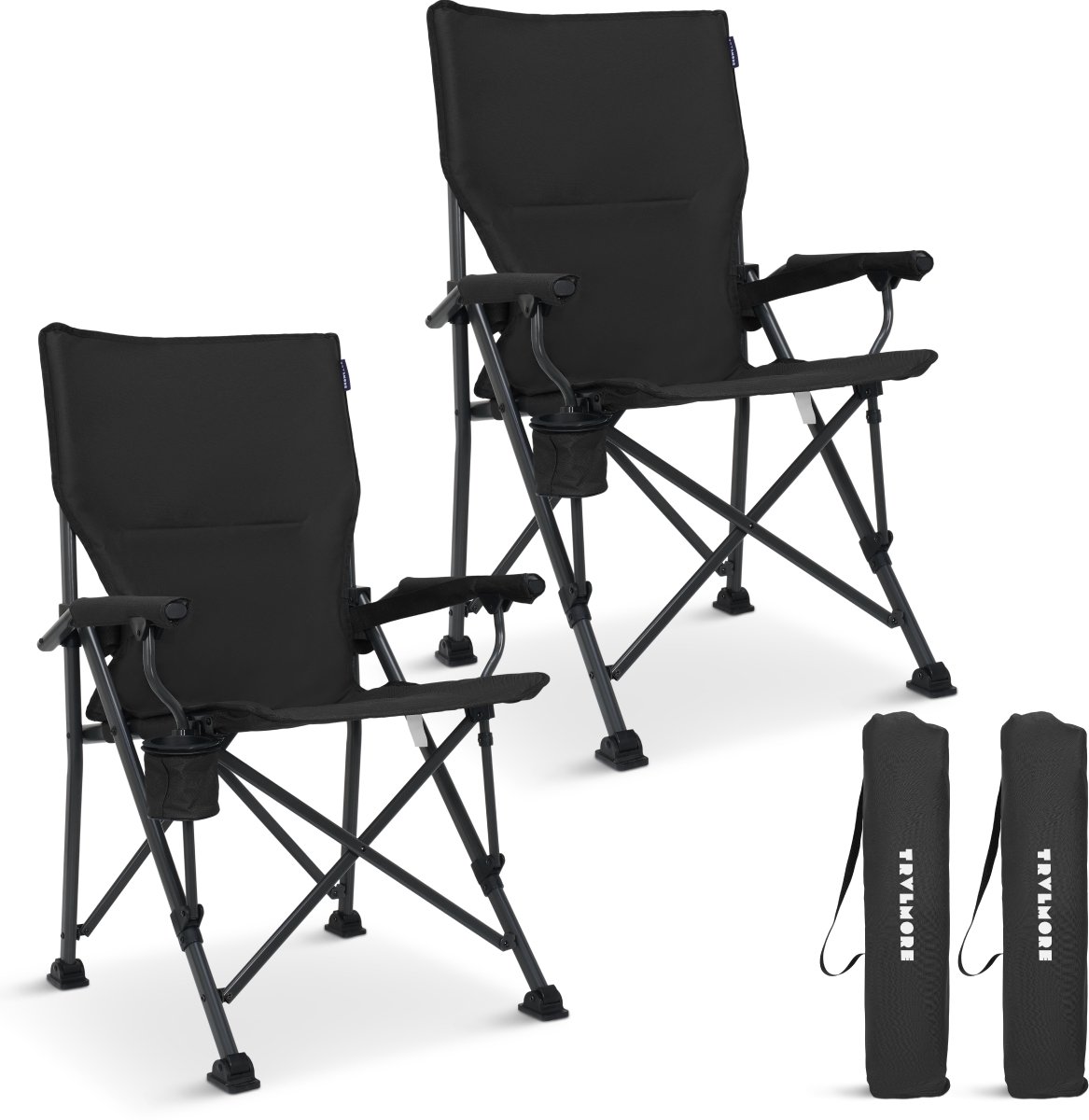 TRVLMORE Campingstoelen - Opvouwbaar - 120KG Draagvermogen - Incl. Draagtas - Klapstoel - Visstoel - Kampeerstoel - Vouwstoel - Zwart