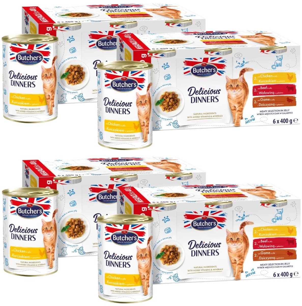 BUTCHER'S Butcher's Delicious Dinners Serie - Nat Kattenvoer in Gelei - 24x400g - Graanvrij - Volledig Diervoeder