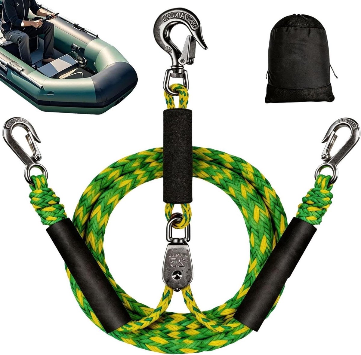 Sleepkabel Voor Tubing - Watersport Touw - Watersport Activiteiten - Vermindert Wrijving - 2.4 Meter - Fluorescerend Groen Geel
