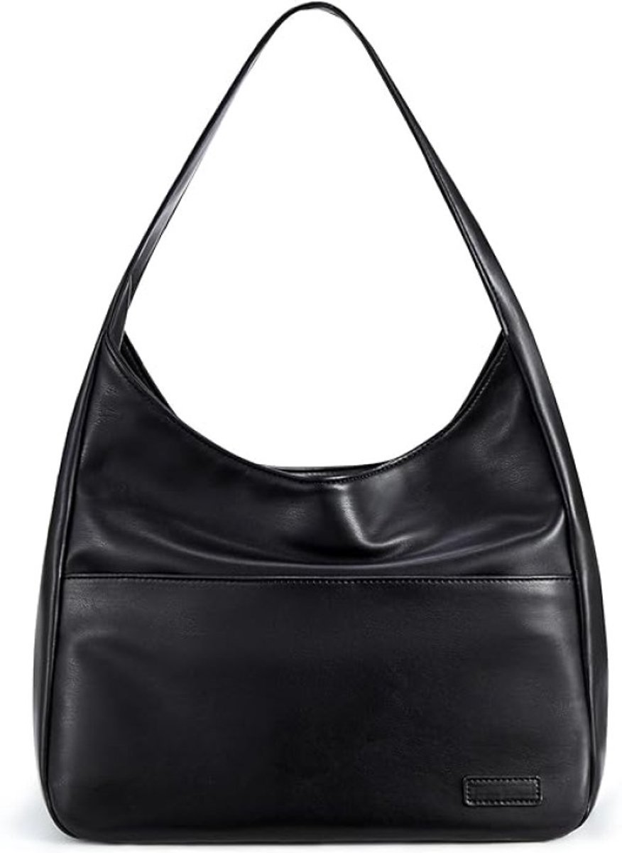 Zwarte kunstlederen shopper met laptopvak - Ruime handtas voor dames