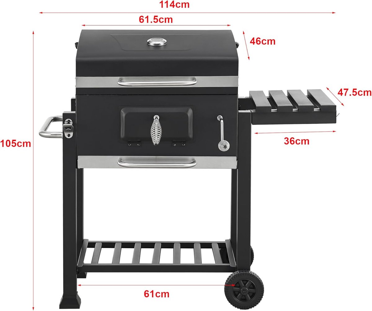 SMH LINE® BBQ houtskool XL- Smoker Barbecue - Incl. BBQ Greedschapset en 12x BBQ Spiezen - Verstelbare Kolenroosters & Inklapbare Zijtafel - Zwart thumbnail 2