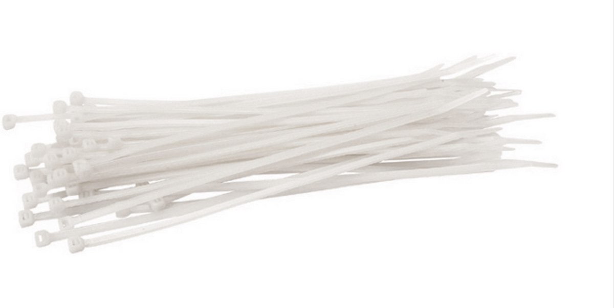 Kabelbinders Wit 250 x 4.8 mm – 100 Stuks – Nylon Tyraps / Tie Wraps voor Kabelbeheer – TOOLTECH