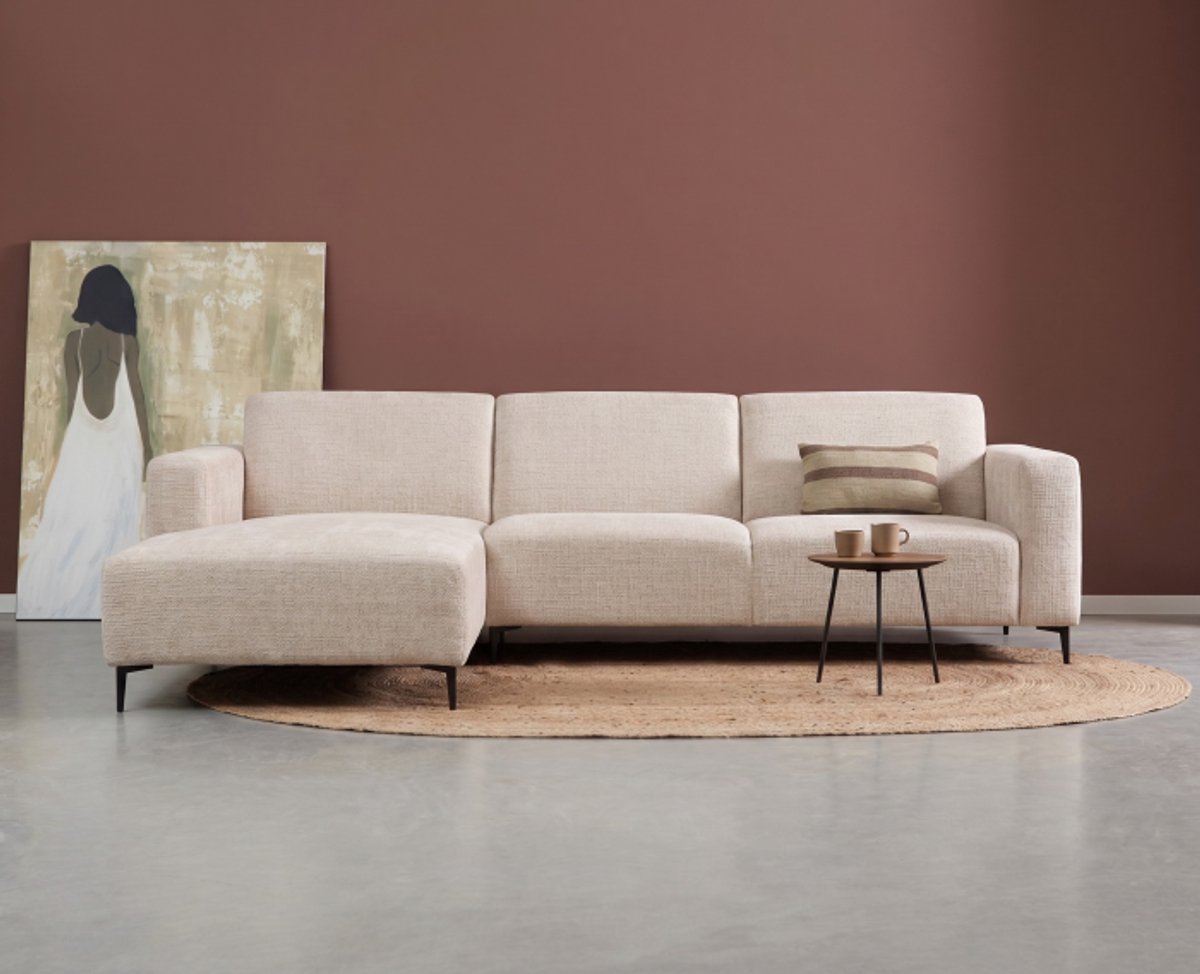 Meubelplaats Hoekbank Nolan met Chaise Longue Links – Cremona Stof - Natural - 275x150x84 cm