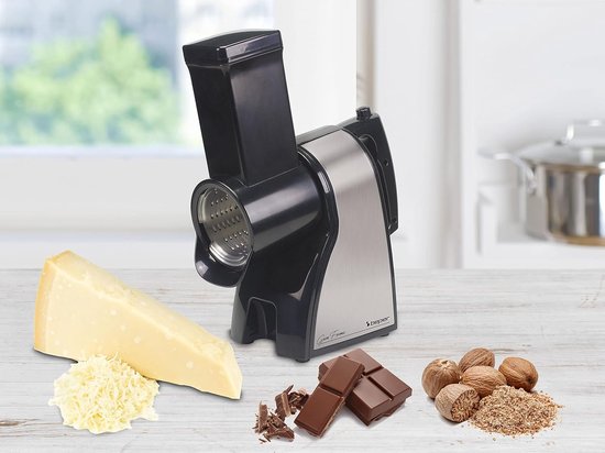Elektrische groentesnijder - Kaasrasp versnipperaar - Keukenbereidingen vereenvoudigen - 3 verwisselbare roestvrijstalen kegels - 16 Kilogram - Zilver en Zwart — afbeelding 2