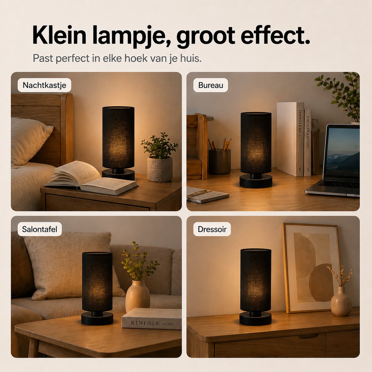 Sounix Tafellamp voor Nachtkastje - 3 Lichtkleuren 3000K/4000K/6000K - Inclusief E27 LED Lamp - Ronde Stoffen Lampenkap - Zwart thumbnail 6