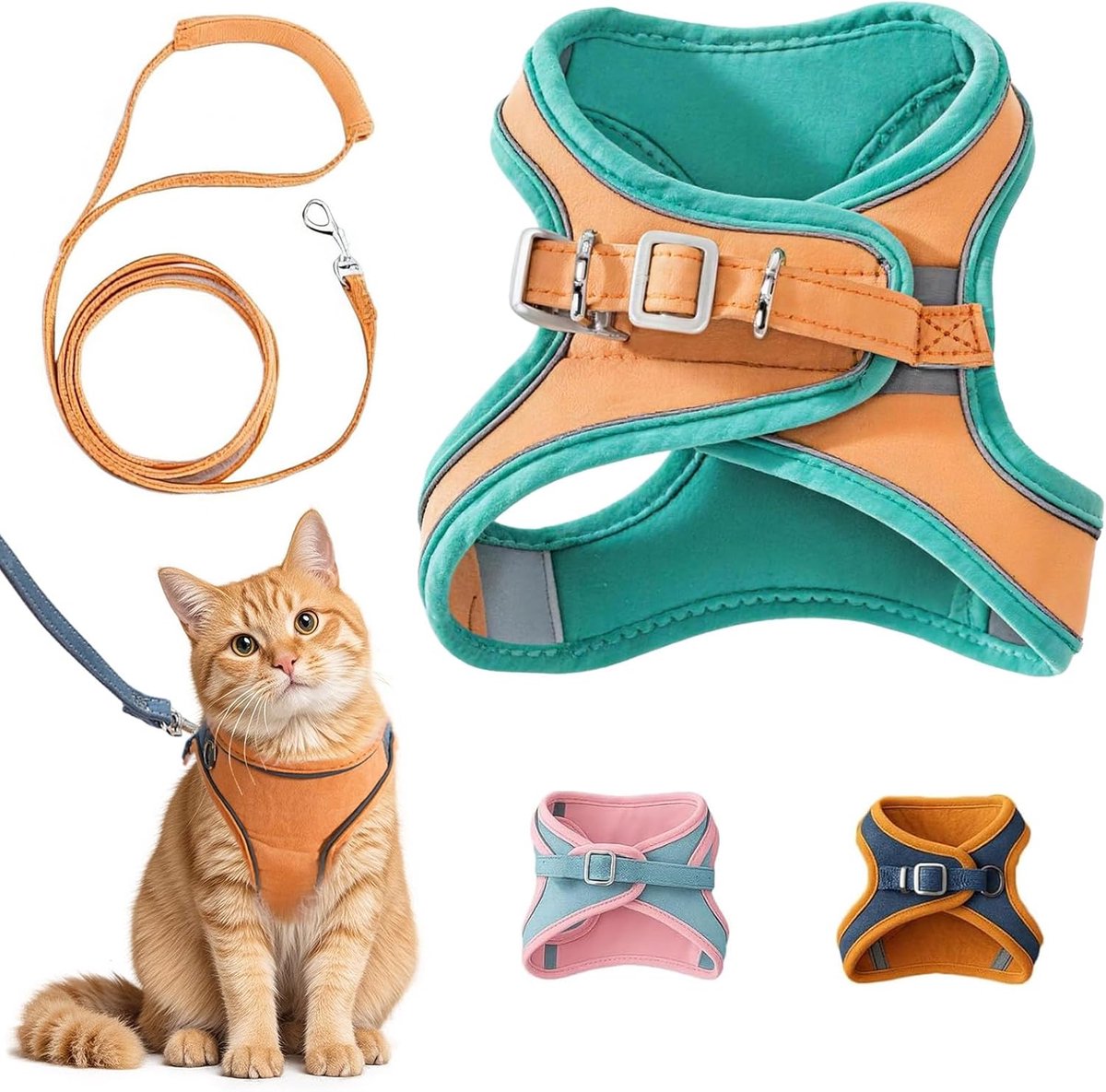 Ulisem - Kattentuigje en -lijn - ontsnappingsbestendig kattentuigje - zachte, verstelbare, ademende en comfortabele kattenlijn - gemakkelijk te dragen - makkelijke wandellijn voor kleine en middelgrote katten en kittens - groen - XL
