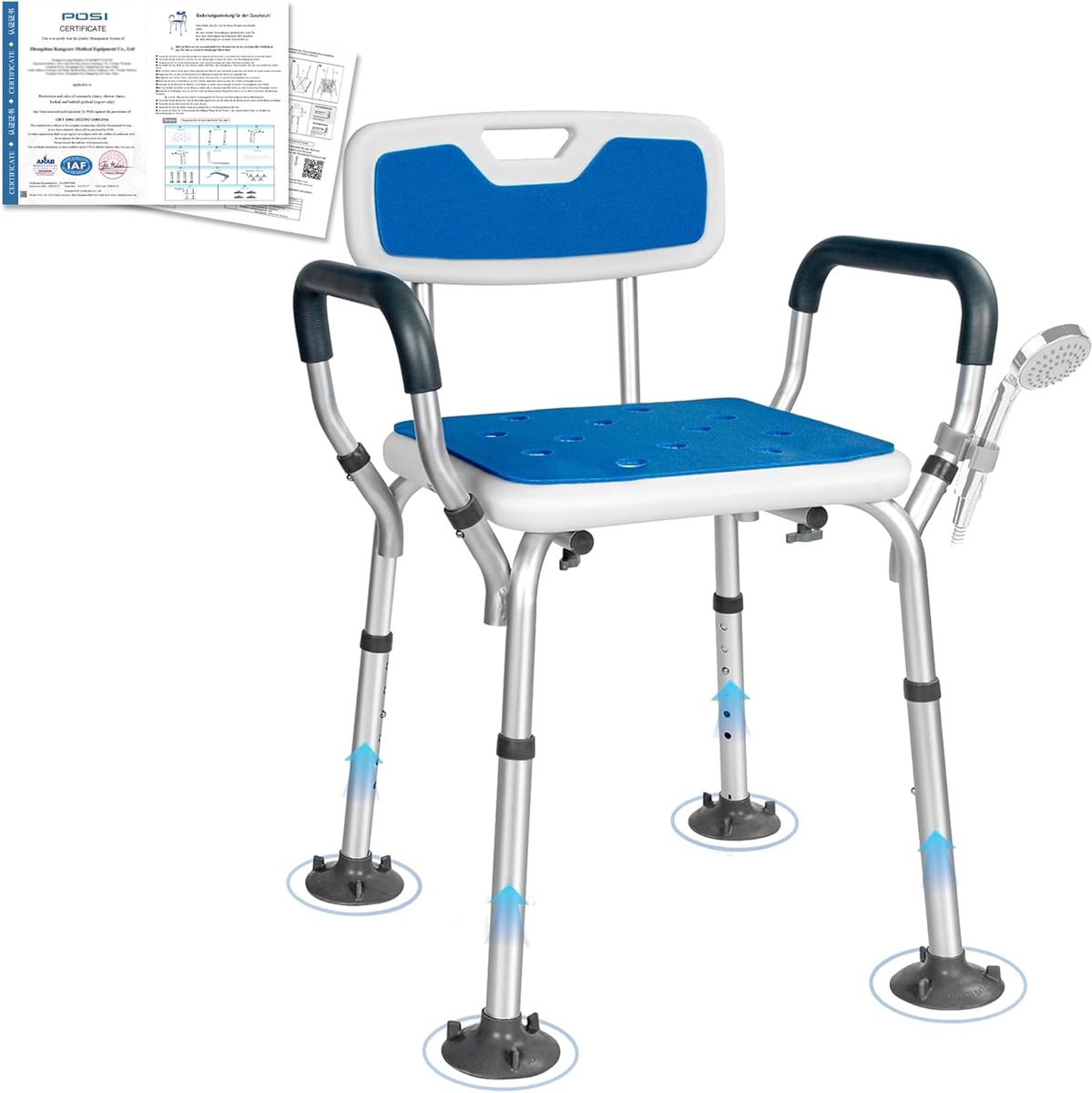 Douchestoel - Badkruk - Veilig Douchen - Verstelbaar - 6 Posities - Blauw