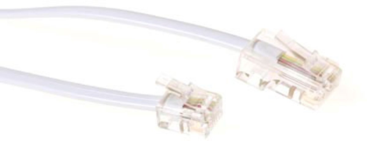 ACT Witte 10 meter platte telefoonkabel met RJ11 en RJ45 connectoren