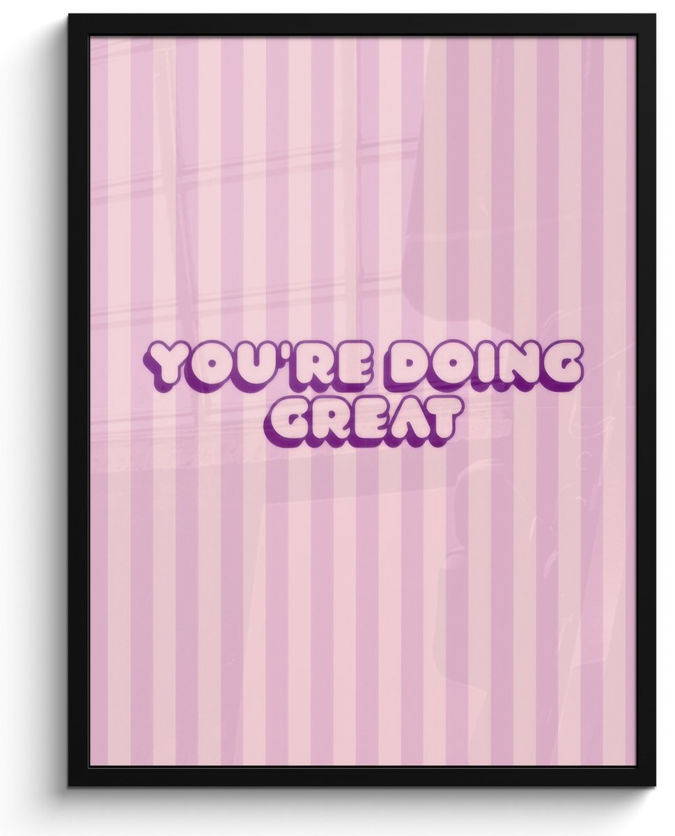 FrameYourWall Poster in lijst - Fotolijst 50x70 cm - Posters - Paars - Strepen - You're doing great - Schaduw - Posterlijst zwart - Decoratie - Wanddecoratie woonkamer - Muurdecoratie slaapkamer
