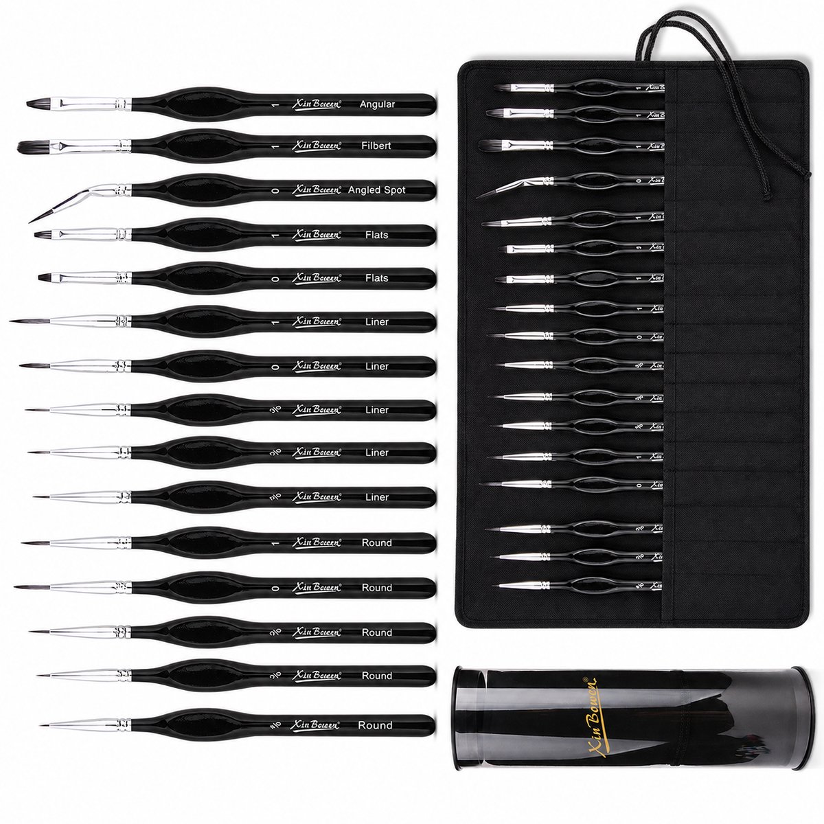 YYCHAN Penselen Set-15 Stuks Penselen- - Kwasten voor Aquarel, Olieverf, Acrylverf, Waterverf, Schmink - Geschikt voor Schilderen, Modelbouw en Gouache-Zwart