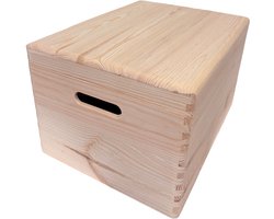 Houten kist - opbergkist met klepdeksel 40cm x 30cm x 23cm. Herinneringskist-speelgoedkist-gereedschapskist-opberger-knutselkist. Onbehandeld.