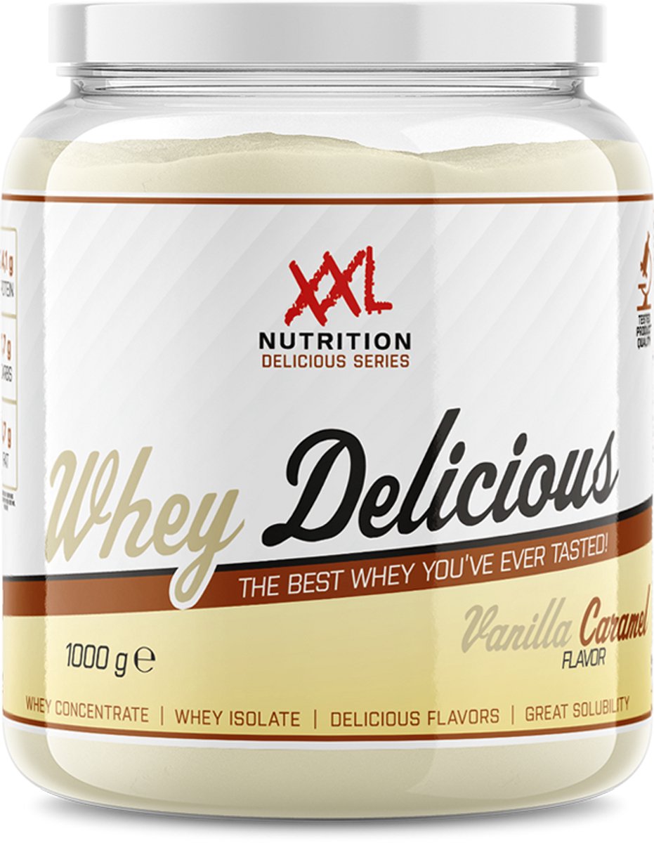 Bol.com XXL Nutrition - Whey Delicious - 80% Eiwit - Vanille Caramel - Wei Eiwitpoeder met BCAA & Glutamine, Proteine Poeder, Ei... aanbieding