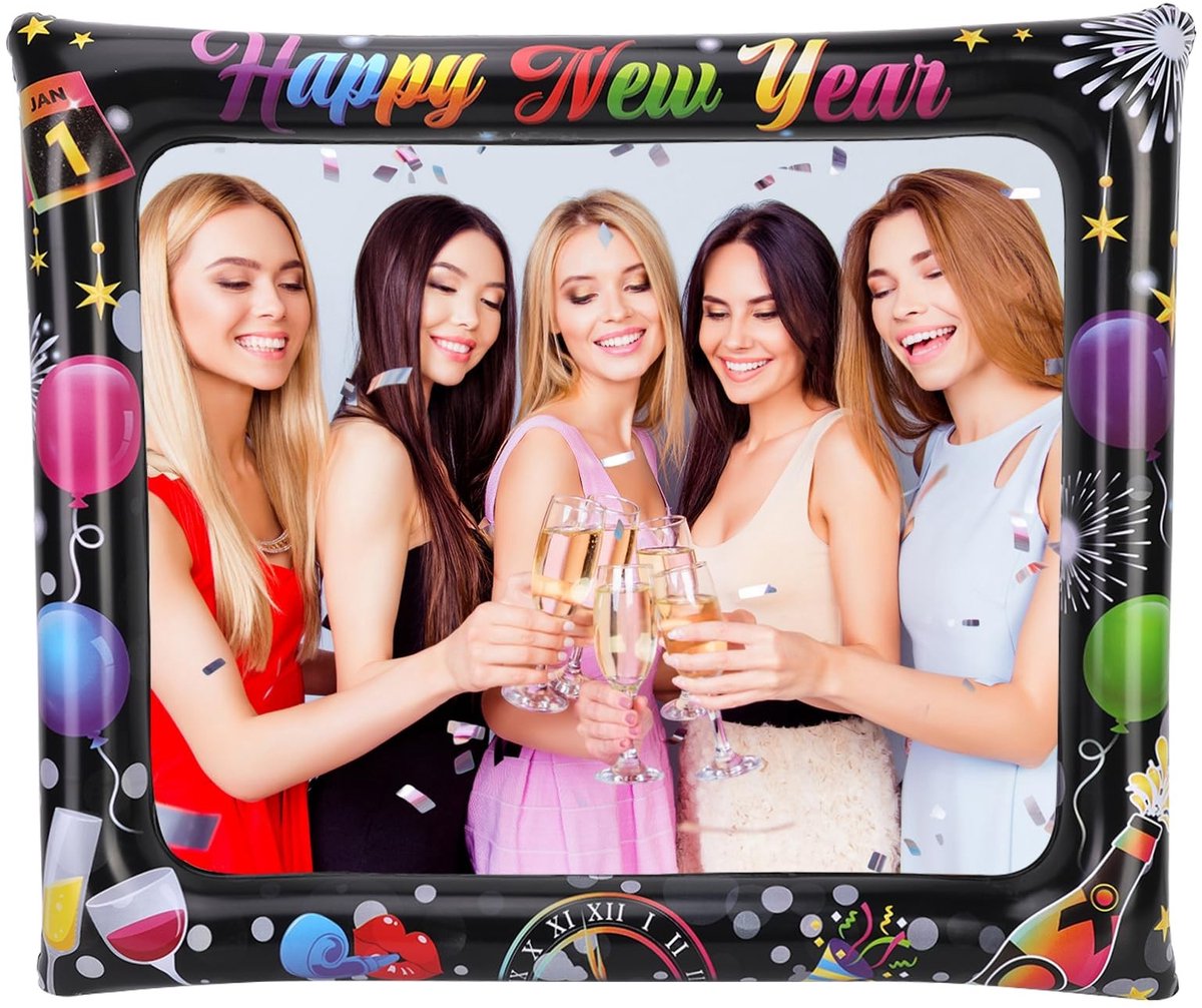 Dailygoods- Fotolijst Opblaasbaar 75x65 cm - Happy New Year - Selfielijst - Nieuwjaarsdecoratie - Waterdicht - Handmatige luchtpomp