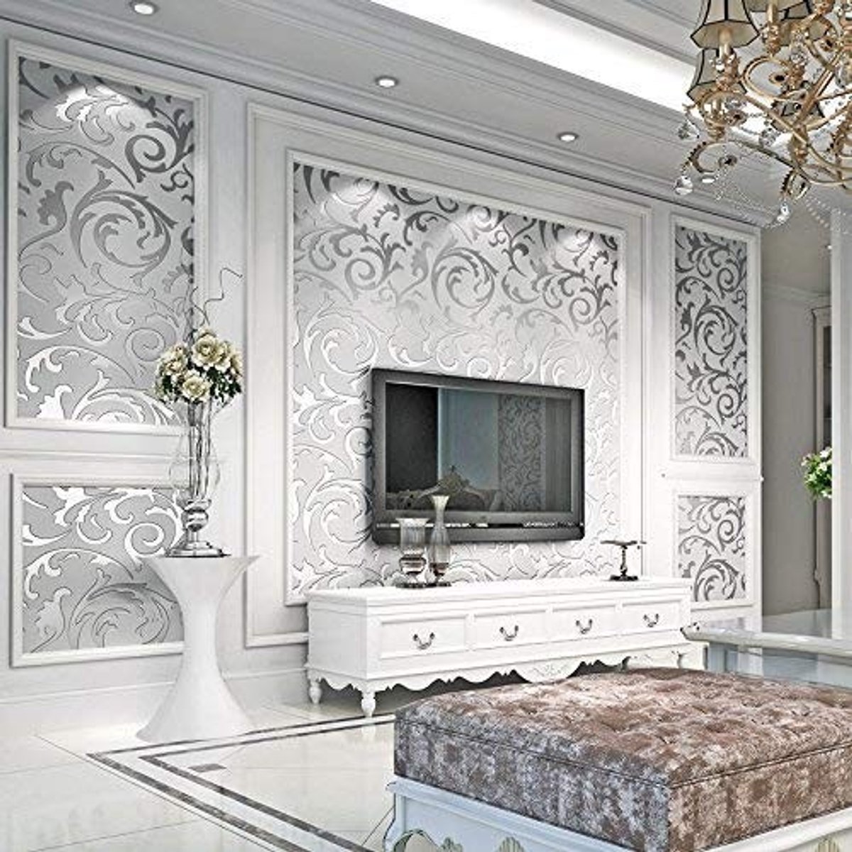 Dailygoods - Damask wallpaper - 3D behang - Modern design - Goud/Zilver - Barok patroon - Geschikt voor woonkamer en slaapkamer - 10m