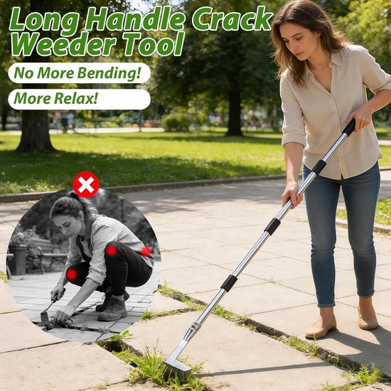 Onkruidkrabber met Lange Steel - 2-in-1 Voegenborstel - Verstelbaar tot 160 cm - RVS - Voor Tuin & Terras — afbeelding 5