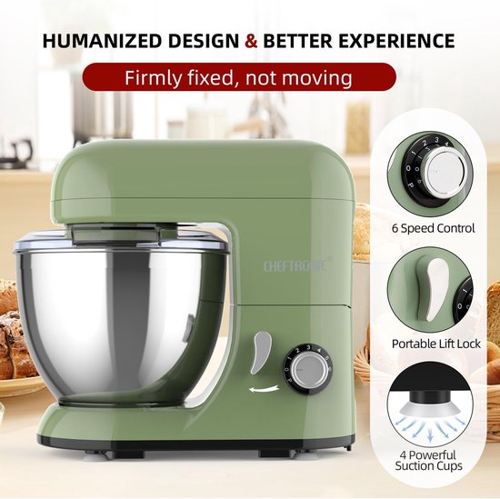 Multi Functional Kitchen Electric Mixer Food Dough Blender,Stand Tilt-Head,6-Speed Adjustable,1300W Electric Cake Mixer with Bowl, Beater Dough Hook, Whisk, Mixers — afbeelding 5