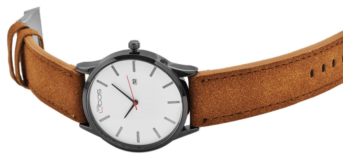QBOS Herenhorloge van imitatieleer QB0038 QBOS herenhorloge met imitatieleren band
