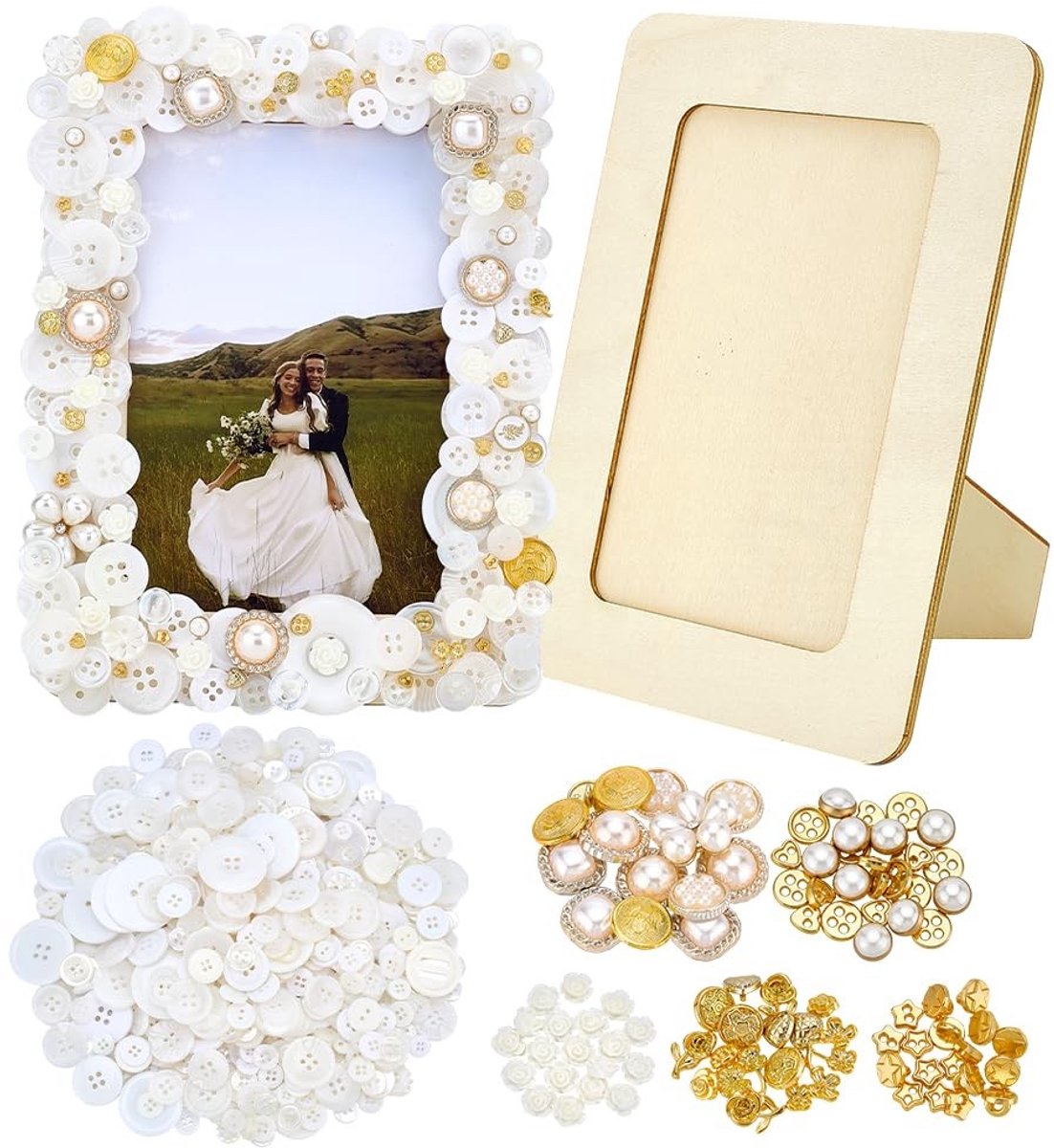 Dailygoods- Doe-het-zelf-set 2 stuks - Houten Lijsten - Kleurrijk Mozaïek - Voor Kunstprojecten - Woondecoratie - Inclusief Diverse Ronde Borden - Fotolijst