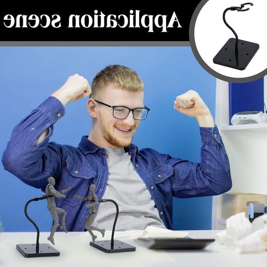2 Sets Actiefiguur Display Standaards met Verstelbare Slangengewrichten voor Minifiguren - Zwart Plastic Ondersteuning met Rechthoekige Basis voor HG RG SHF - 93x73x177mm — afbeelding 4