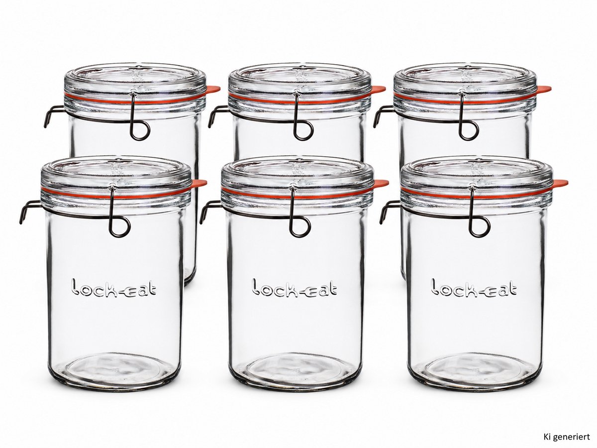 Set van 6 Lock Eat-inmaakpotten met beugelsluiting, 1 l