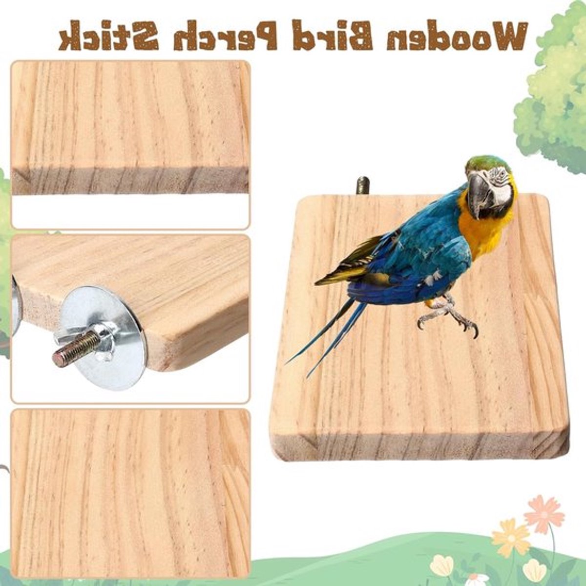 VHV - Vogelzitstok - Vogelplatform - Vogelaccessoire - Vogelplatform set - Rechthoekig zitplatform - Papegaaien platform - Parkieten zitplek - Vogelkooi plank - Voor papegaaien - Voor nymphs - Voor vogelkooi thumbnail 6