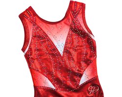 Sparkle&Dream Turnpakje Vive Rood mouwloos - Maat CLA 134-140 - Gympakje voor Turnen, Acro, Trampoline en Gymnastiek