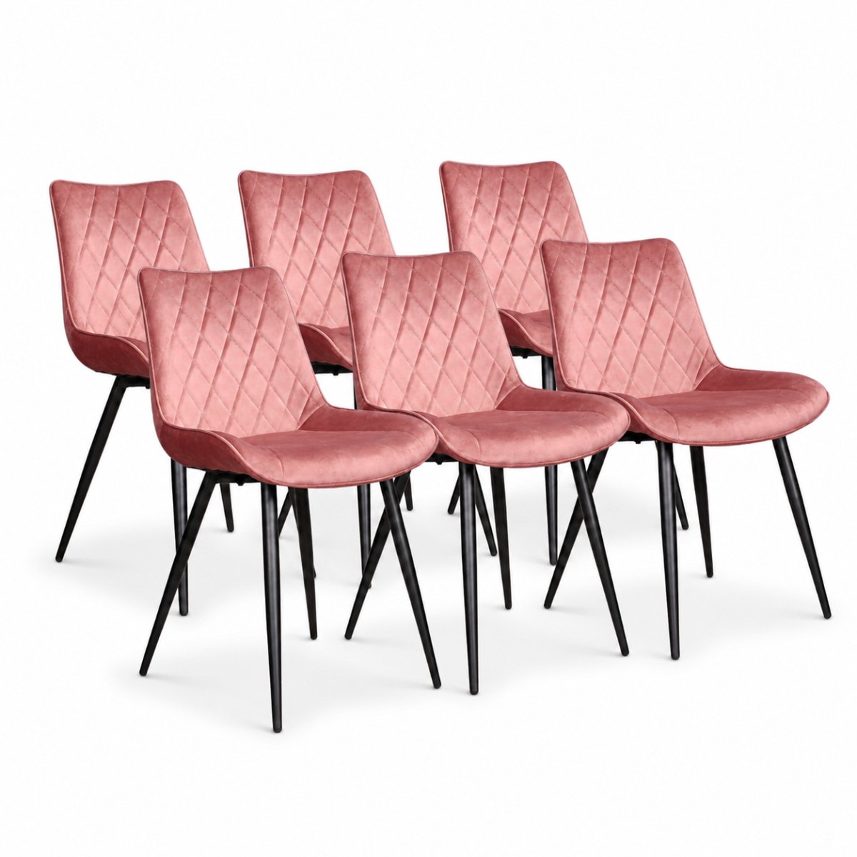 DS4U® - Benito eetkamerstoel - Set van 6 - Roze - Velvet