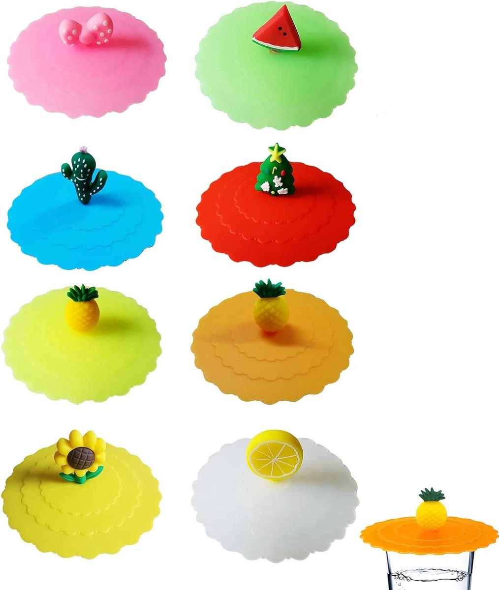 Silicone Drinkglas Lids - 8 Stuks - Silicone Glasdeksel - Anti-Dust Deksel voor Koffie - Bier - Wijn - Glas - Thuis - Buiten