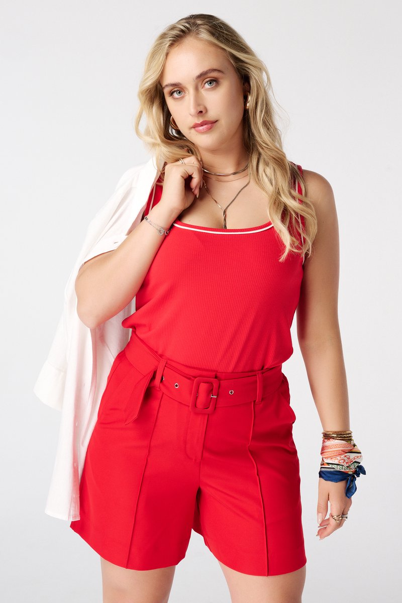 MS Mode Top Rib top met contrastdetail