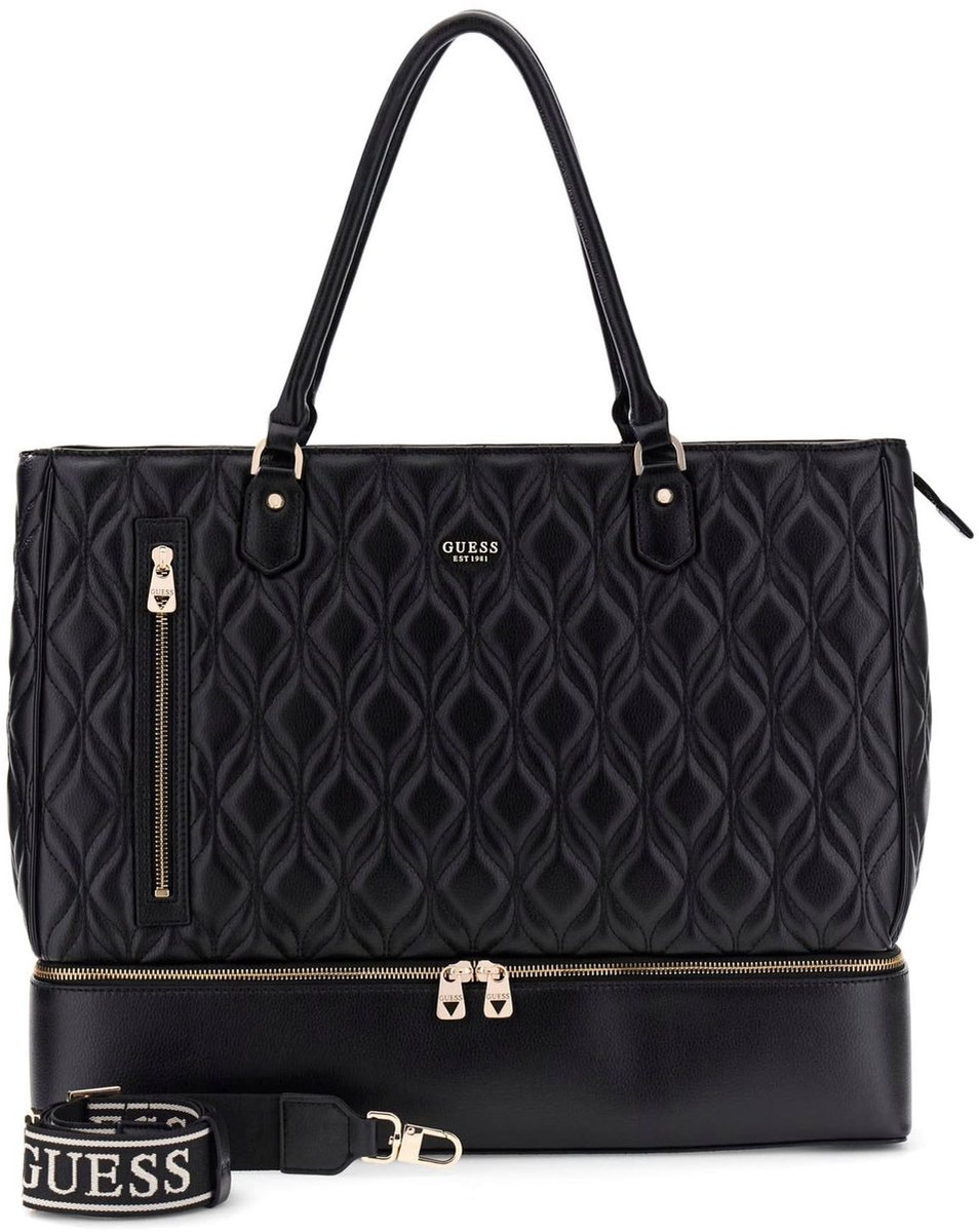 GUESS reistas schoudertas met laptopvak Maxine Zip Bottom Tote Black zwart