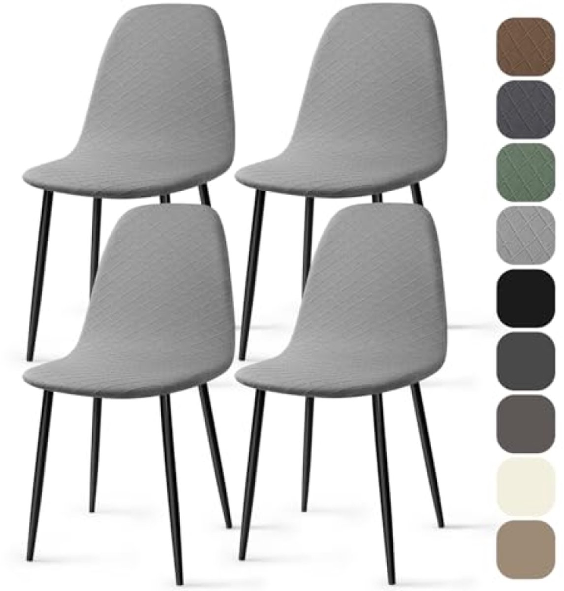 PromoHome Stretch Stoelhoes 4 Stuks Jacquard Universele Elastische Eetstoelhoezen Armloos Afneembaar Wasbaar Lichtgrijs