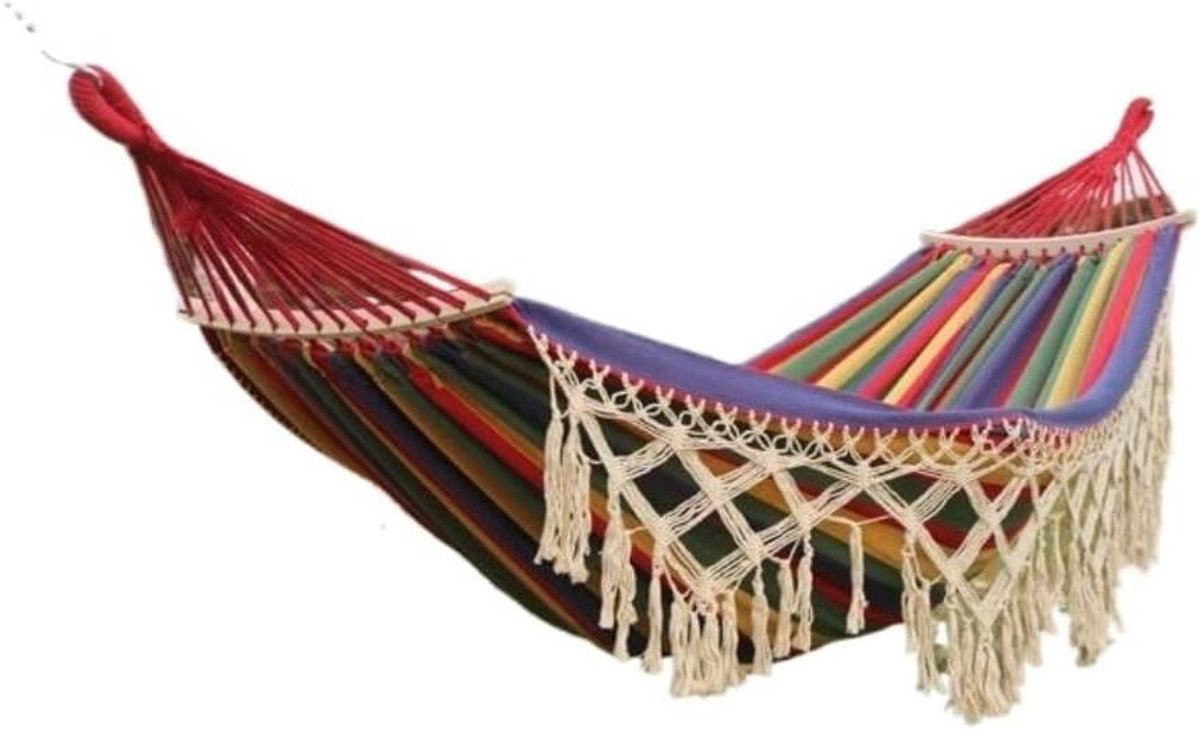 Hangmat met Stokken - Outdoor Swing - Ontspannen Buiten - Anti-omval Ontwerp - 2.5 kg - Rood