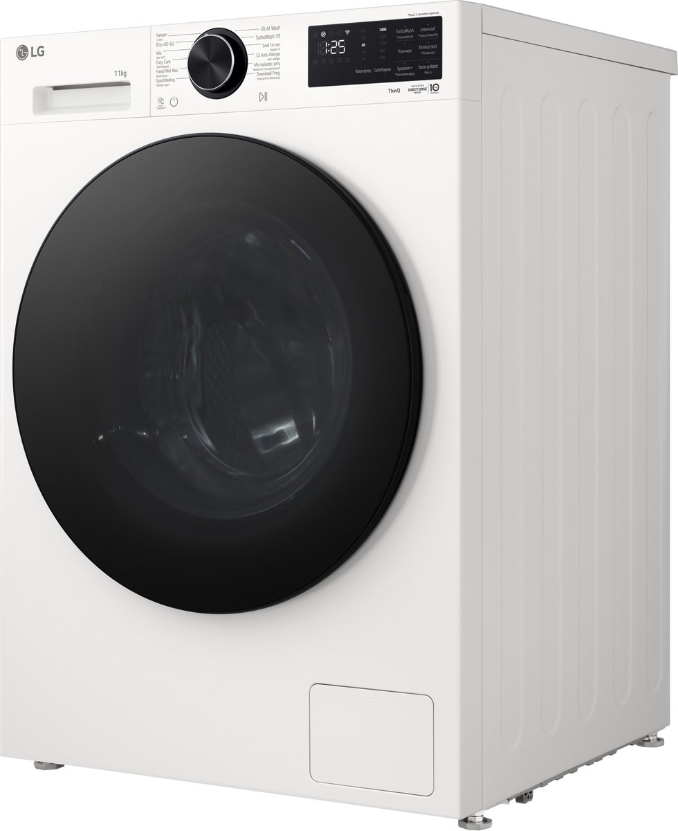 LG F4X5011TWB wasmachine 11 kg met AI DD voor betere stofverzorging, TurboWash360˚ voor snel en grondig wassen in ca. 39 min, Steam verwijdert allergenen en bacteriën, ThinQ slimme bediening en stille, duurzame Inverter Direct Drive. Energieklasse A