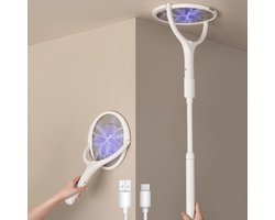 Elektrische Vliegenmepper Oplaadbaar – Muggen- en Insectenkiller met Telescopische Steel – 2-in-1 Bug Zapper voor Muggen, Vliegen & Wespen – Draadloos en Uitschuifbaar