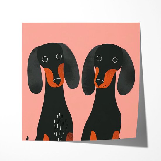 Zwarte Teckels Roze - Poster 80x80 cm vierkant Sfeervolle wanddecoratie voor woonkamer en slaapkamer - Premium papier - Zonder lijst