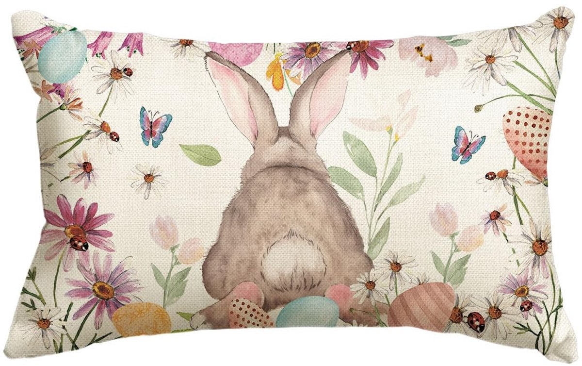 Store_9 - Bloemen haas paasei kussensloop - Decoratieve kussenhoes voor Pasen - 30x50 cm - Lente sfeer - Sierkussen voor woonkamer en slaapkamer