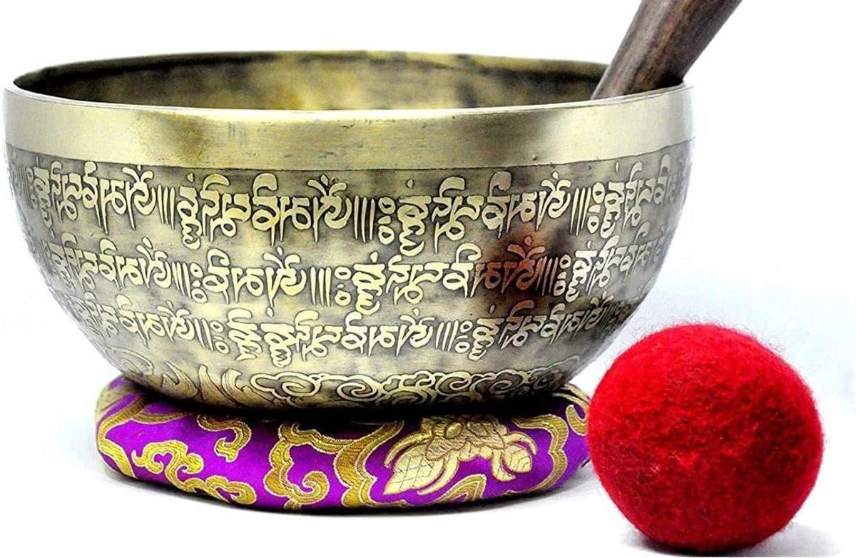 Mantra Zangkom - Meditatiekom Boeddhistisch - Meditatie en Ontspanning - Handgemaakt in Nepal - 9 inch diameter - Goud